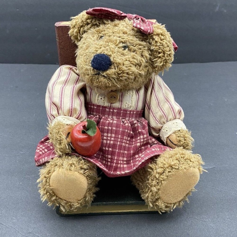 VTG Y2K Teddy Bear Bookends Books Are Fun Wooden Plush Pair Children Library 90s - Picture 8 of 16